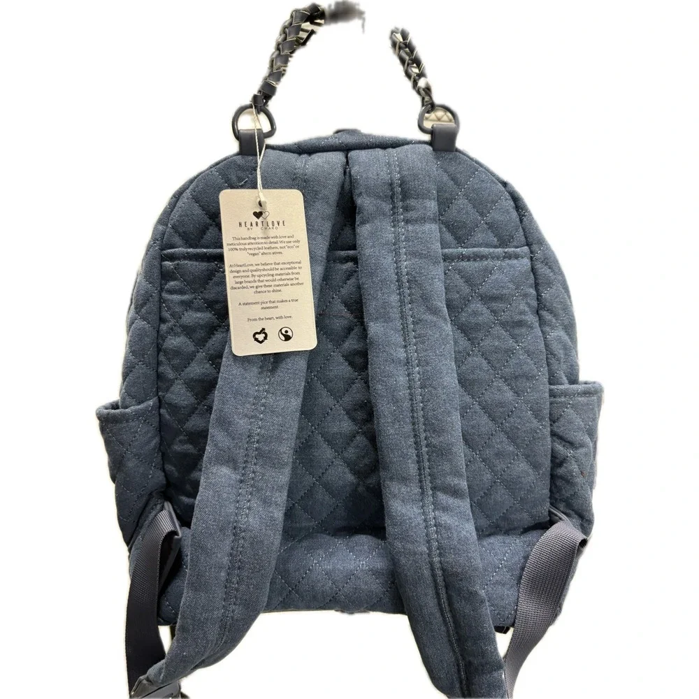 HeartLove by Charo‎ Quilted Denim Backpack Blue Upcycled Eco Friendly New